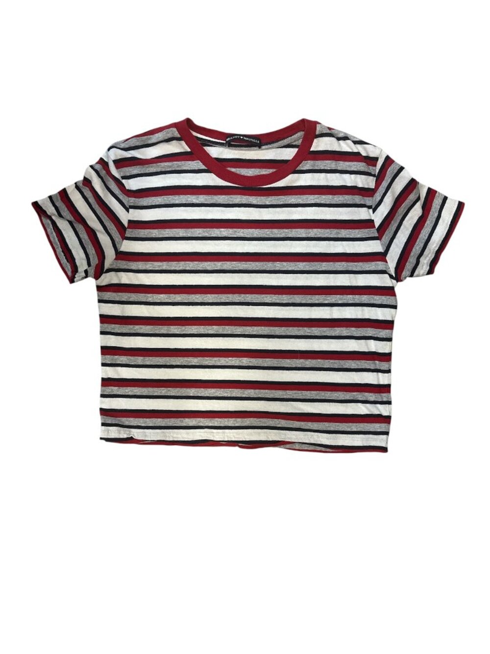 Brandy Melville Ashlyn Red Grey & Black Striped Short Sleeve Crop Top (One Size